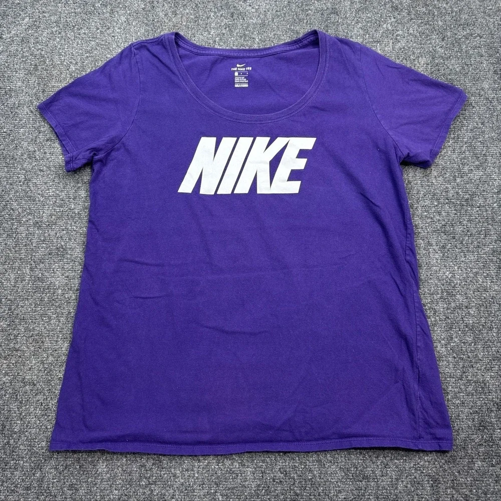Nike Tee Shirt Top Womens Size Large Purple Center Logo Cotton‎ Athleisure